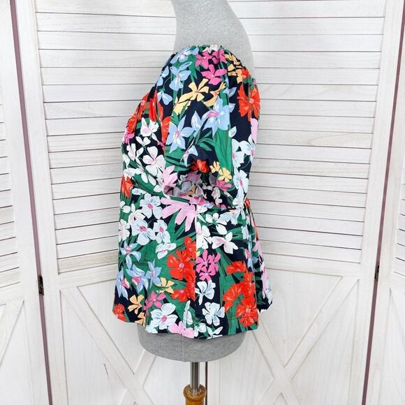 Old Navy Floral Puff Sleeve Flared Hem V Neck Top Shirt Blue Multi Small - Picture 3 of 13